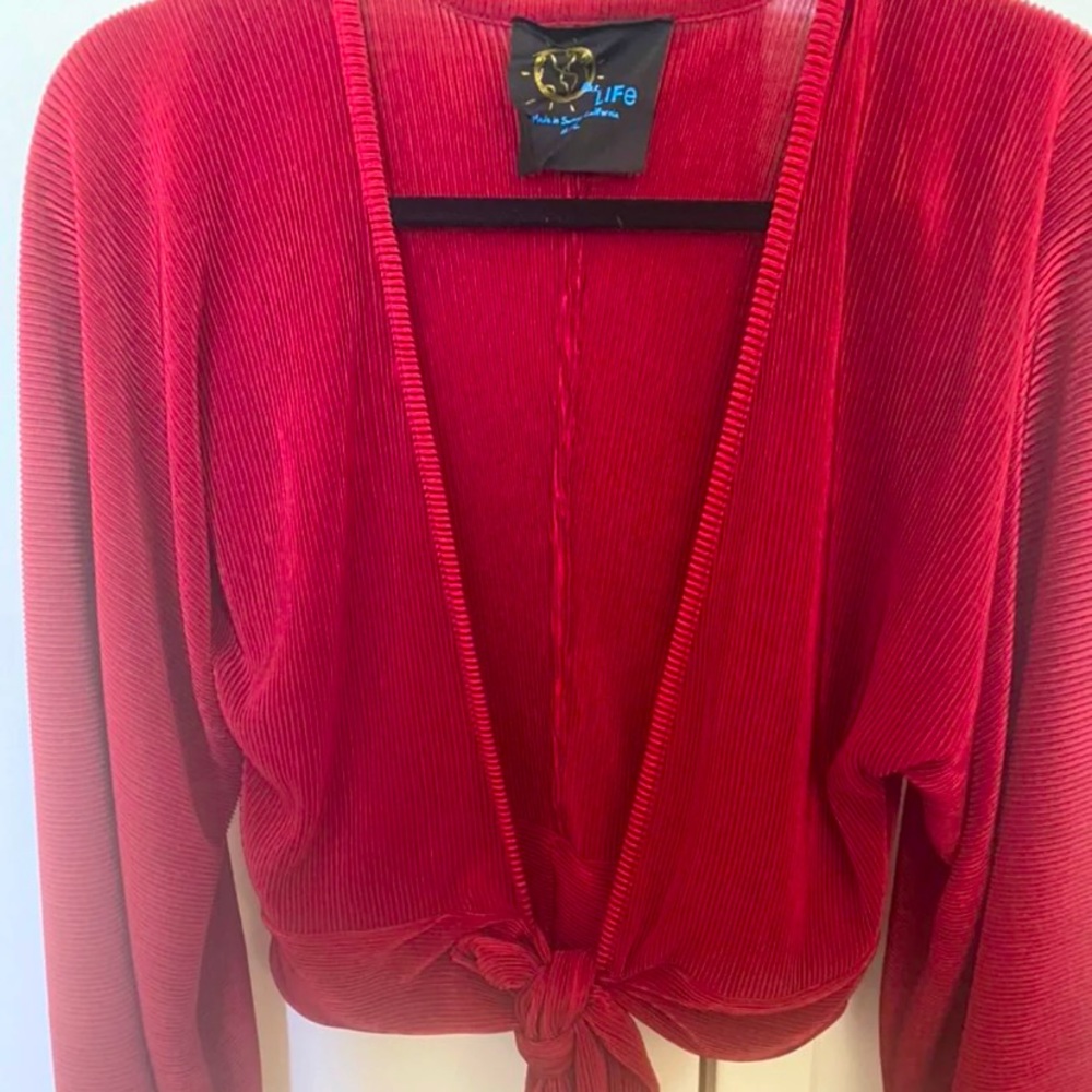 Planet Blue Red Crop Long Sleeve Top